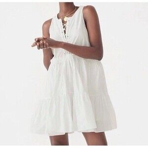 J Crew Womens Plus White Tiered Lace Up Dress Size XXL Classic Beach Romantic